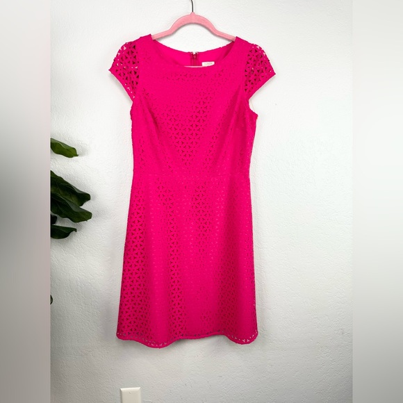 J. CREW Laser Cut Cap Sleeve Dress Fuchsia Pink Floral - Picture 2 of 8